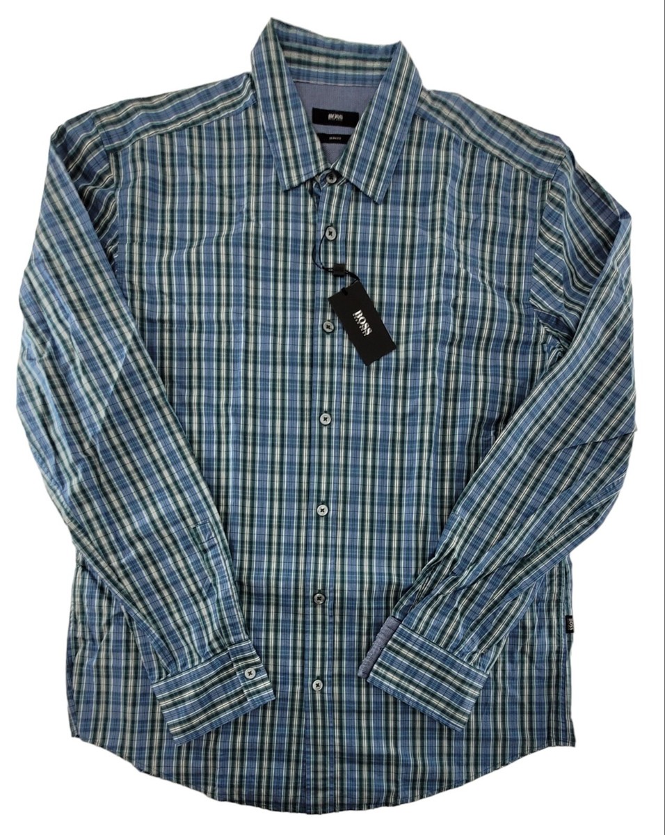 Regular Fit Camisa Cuadros Hugo Boss HUGO BOSS Green Blue Plaid - Main Image