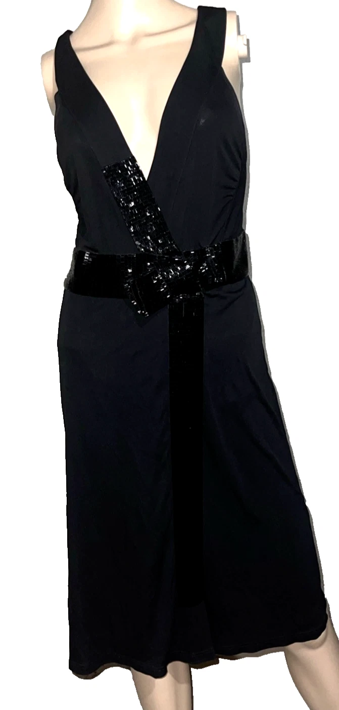 Celine — New Celine Vintage Black Bead Embroidered Bow Wrap Cocktail Dress US 2 4 FR 36