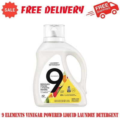 9 Elements Vinegar Powered Liquid Laundry Detergent, Citrus Scent, 65 fl oz