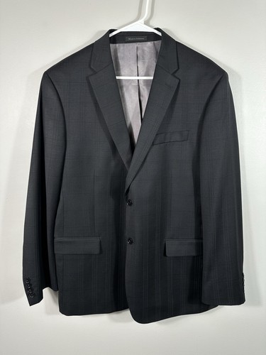 Calvin Klein Blazer Men 44R Black Plaid Slim Fit Wool 2 Button Sport Coat Jacket