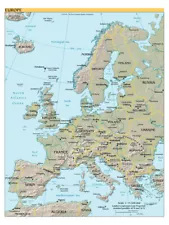 Europe Political Administrative Physical Geographic Region Map Print
