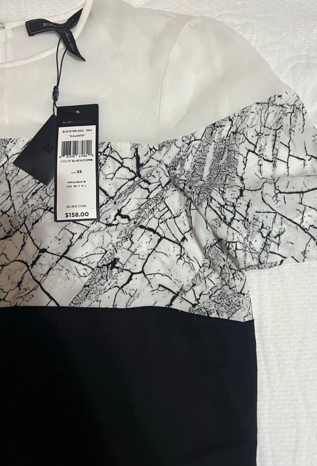 Blusa Top BCBG MAX AZRIA Talla XS NUEVA Negra Blanca Transparente Para Mujer Precio de venta sugerido por el fabricante $158 Foto 3 de 4