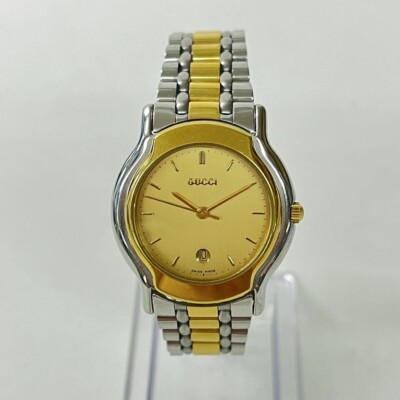 Near Mint] Gucci 8000.2L Gold & Silver Case Black Watch Used