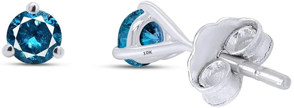 Aretes redondos de diamantes azules naturales de oro blanco de 10 k (1/5 Cttw a 1/3 Cttw) Foto 3 de 4