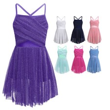 UK Girls Leotard Dress Dance Ballerina Toddler Lyrical Camisole Dress Up Mesh