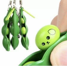 Pea Pod Edamame 3 Squeezable Pea Keychains Lot 2.5" Cute Toy