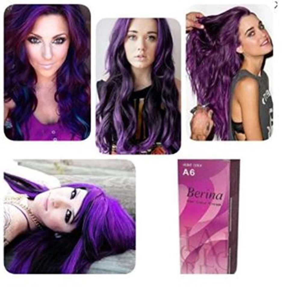 Berina A6 Violeta Púrpura Mejor Tinte de Cabello Color Crema Larga Duración Desarrollo Permanente Foto 3 de 4