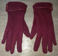 womens BURGUNDY WINTER GLOVES BUTTONS ON CUFFS PLUSH LINED one size fits most