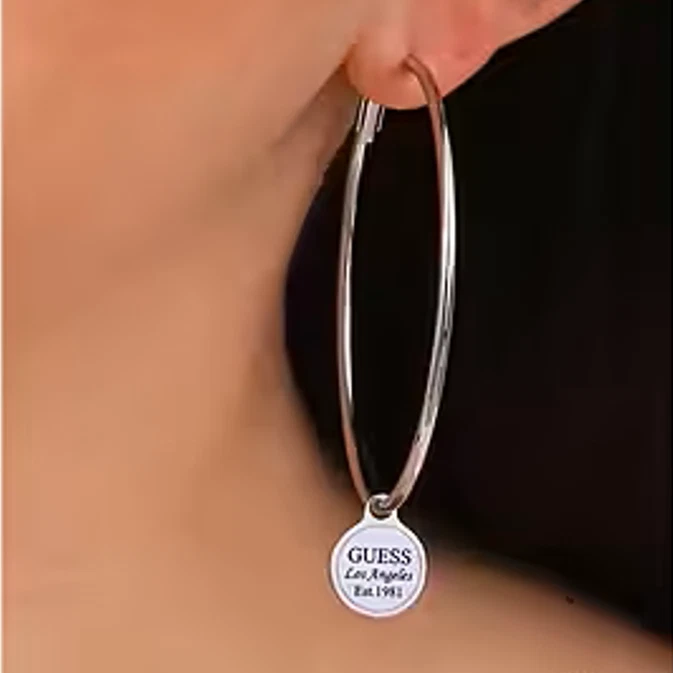Guess Hula Hoops Orecchini a cerchio da donna - Argento lucido - Immagine 3 di 4