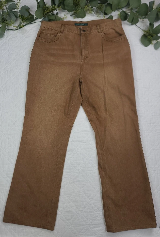 VTG Lauren Jeans Co Ralph Lauren Womens Brown Pants Size 14W Beading - Image 4 of 4