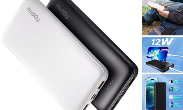 2-Pack 10000mAh Dual USB Portable Charger, USB-C Fast Charging Black+White