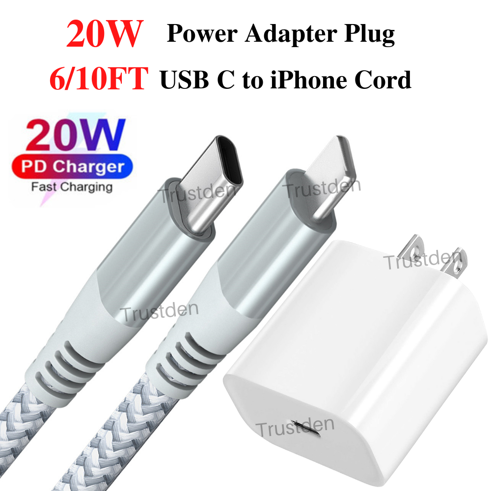 For iPhone 13 12 11 XR 8 PD 20W Fast Charger Power Adapter Block Charging Cable