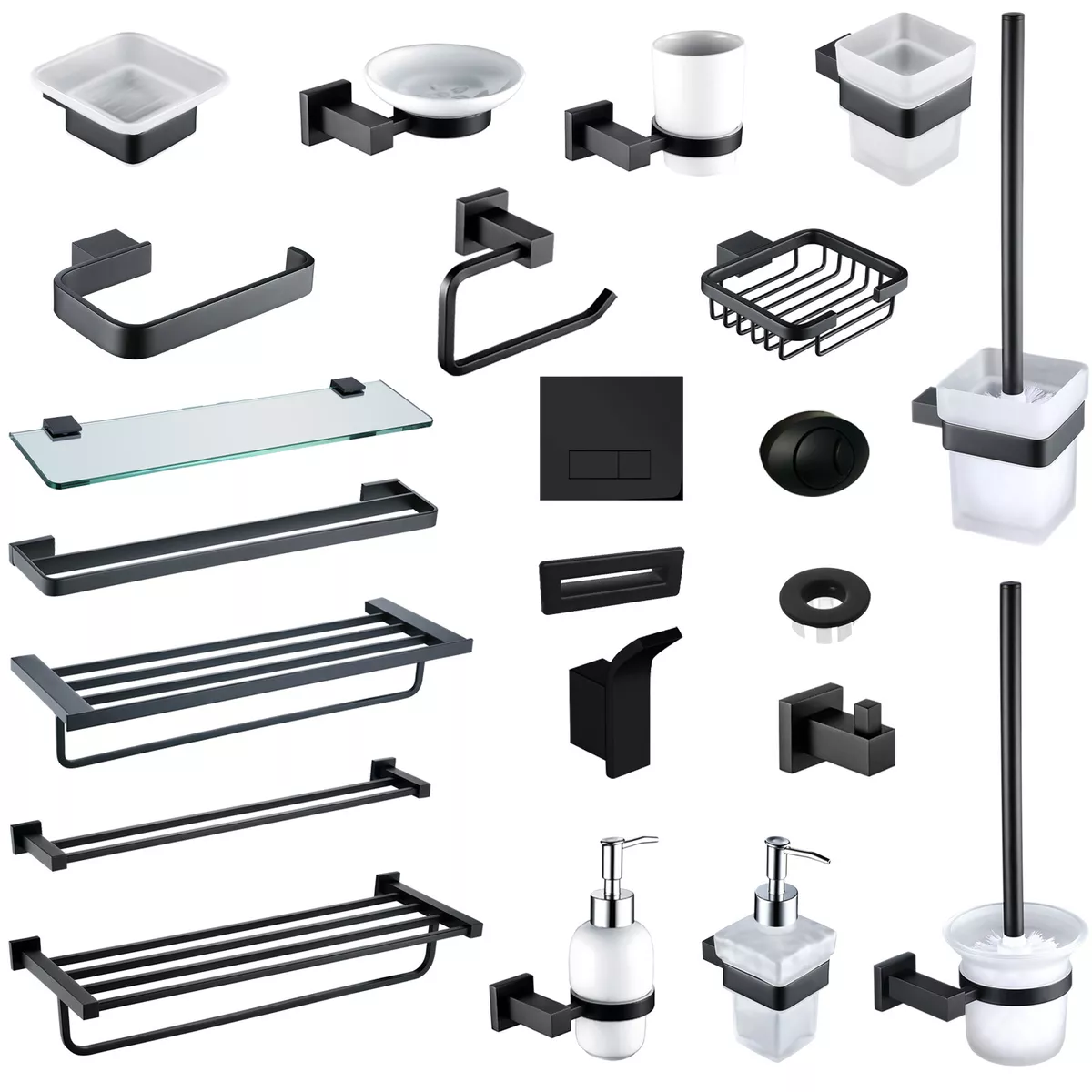 Modern Matt Black Bathroom Accessories, Square & Round Wastes & Bath  Accessories