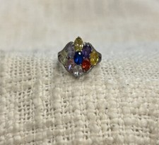 Vintage 925 Sterling Silver Multicolor Cluster Ring Oval Stones