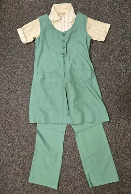 Girl Scouts 3Pc Uniform Vintage 70s/80s Dress Blouse Pants Pins Green Size 10