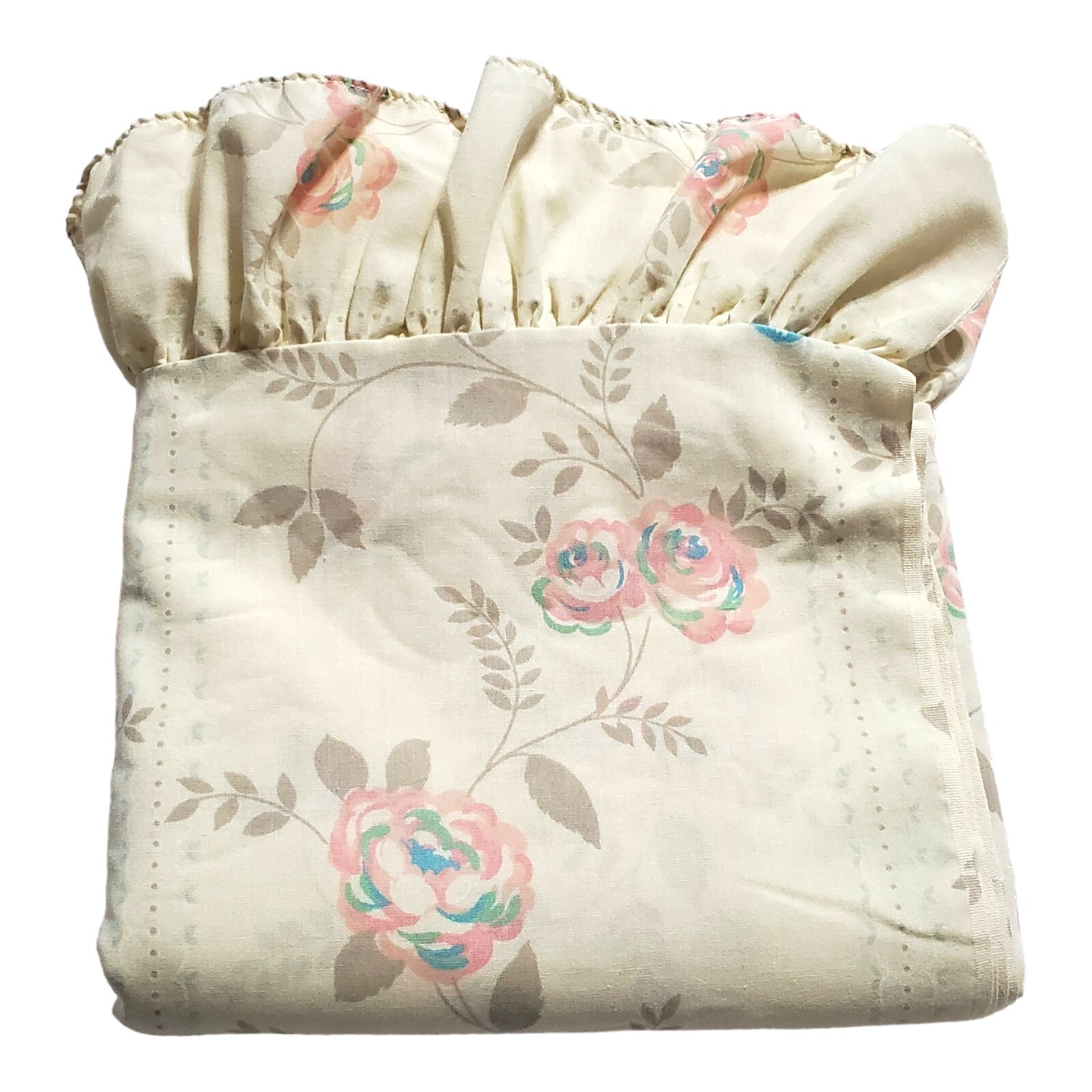 Vtg Wamsutta Superlin Double Flat Sheet And Pillowcase Butterfly Floral Ruffled