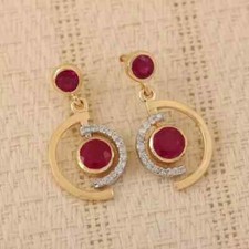 4Ct Lab Created Ruby Diamond Women's Drop Dangle Earrings 14K Yellow Gold Plated