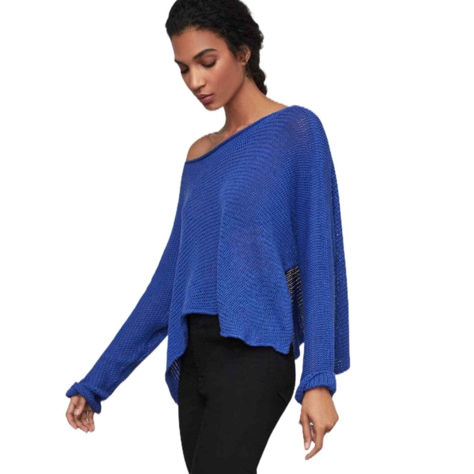 NEW BCBG Open Loose-Knit Blue Linen 
