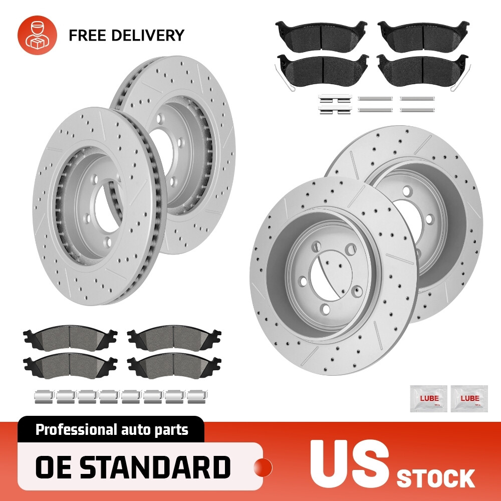 Front & Rear Drilled Rotors Brake Pads For Ford Explorer 2006-2010 Mountaineer