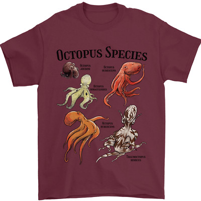 Octopus Species Sealife Scuba Diving Herren Maglietta 100% Baumwolle