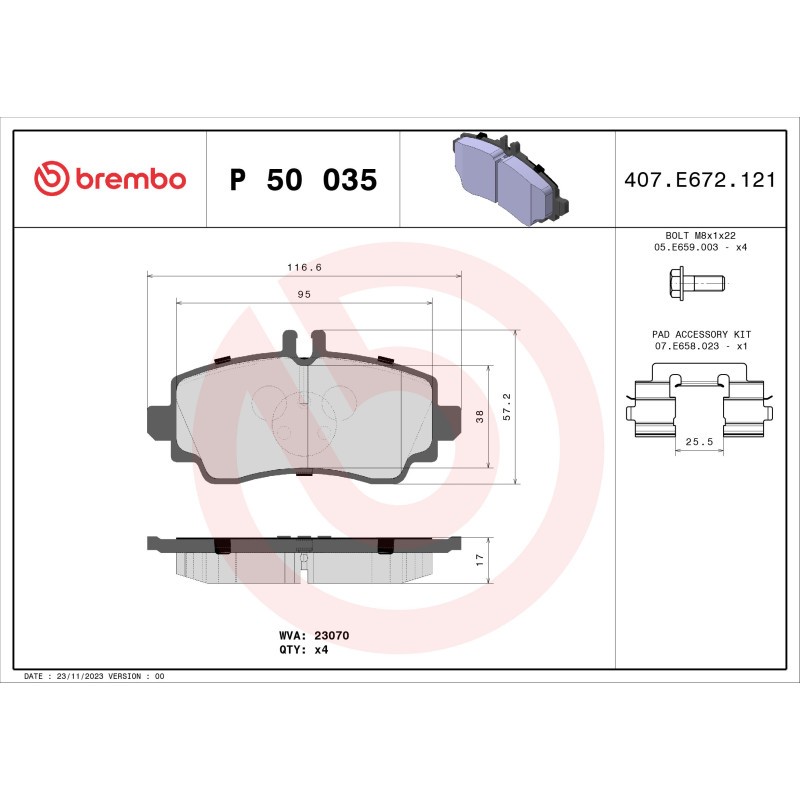 Fits BREMBO KLOCKI SZCZEKI CYLINDERKI P 50 035 BRAKE PADS MERCEDES-BENZ A-CLASS - Image 4