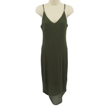 Express Womens Medium Green Ribbed Stretch Spaghetti Strap V Neck Midi Dress
