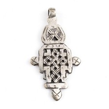 Silver Ethiopian Coptic Cross 66x37mm African White Metal Large Hole Handmade