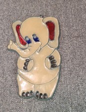 VTG Stained Glass Handmade OOAK Baby Elephant Suncatcher Window Hanging