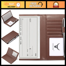 Leather Checkbook Cover with Card Slots & Pen Holder - Brown, Stylish & Durable