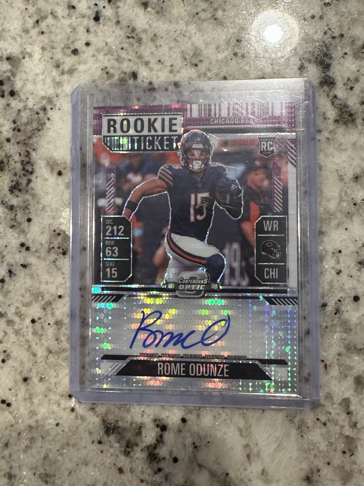 2024 Contenders Optic #104 Rome Odunze Rookie Ticket Auto Purple Pulsar  27/27