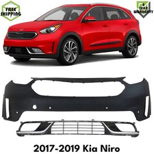 Front Bumper Cover Primed Plastic & Bumper Grille For 2017-2019 Kia Niro