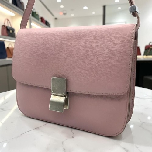 CELINE Classic Box Shoulder Bag Pink Leather 19x24x5 in