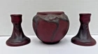 VAN BRIGGLE Vintage Art Vase & Candle olders Matte Mulberry Glaze 1940s