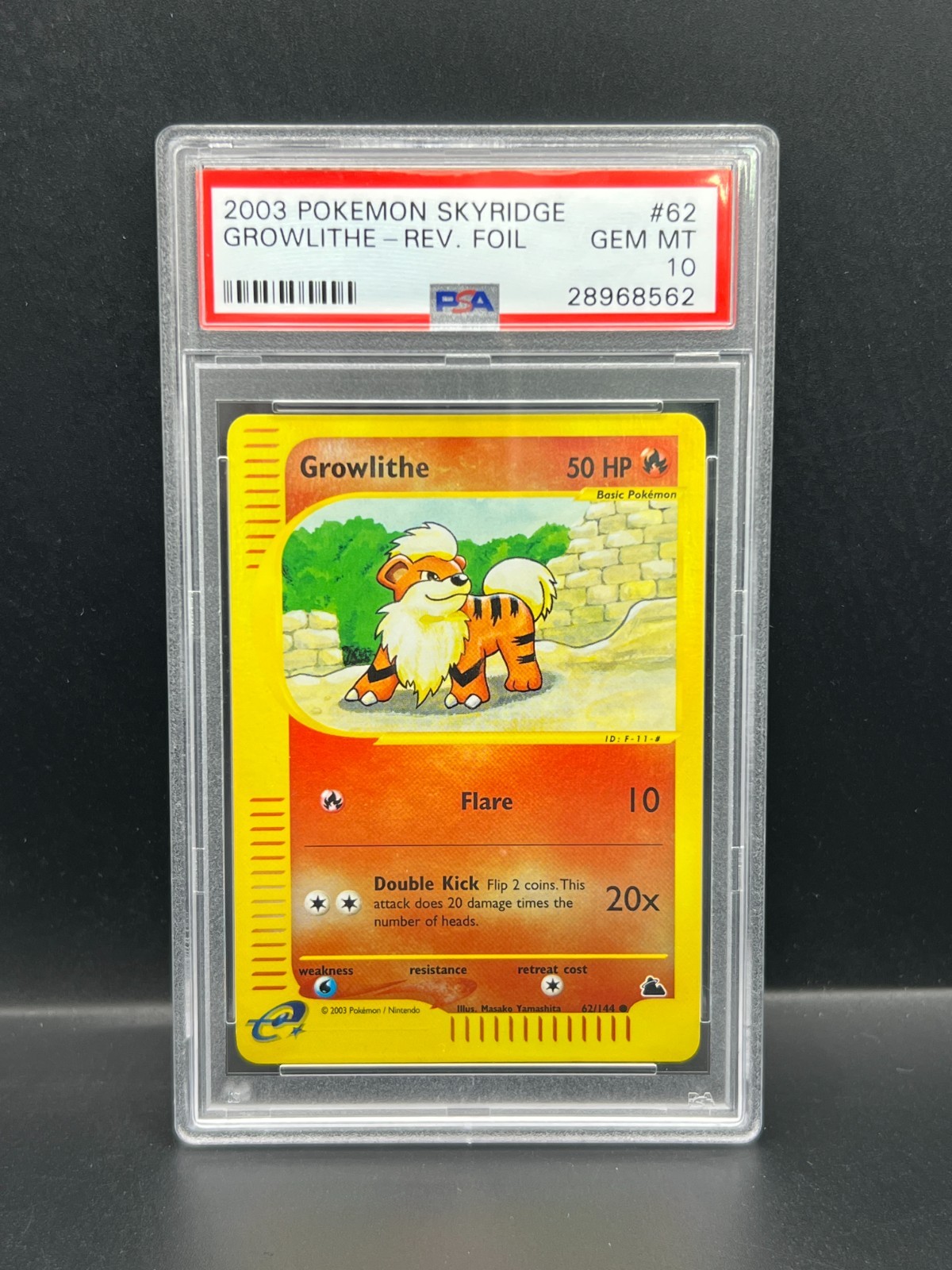 Pokemon PSA 10 GEM MT Growlithe 62/144 Skyridge Reverse Holo 2003 S#8562