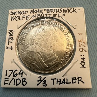 1764 E BID Estados alemanes Brunswick Wolfenbuttel 2/3 Thaler KM 973.1