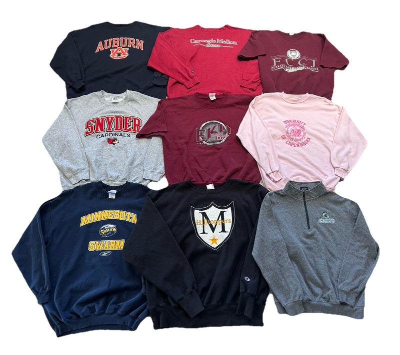 College & University Crewneck Sweatshirt & Hoodie Lot Of 13 Reseller Bundle