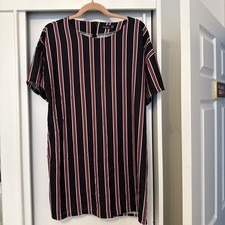 Boohoo Shift Dress Striped Short Sleeves Round Neck Size 16