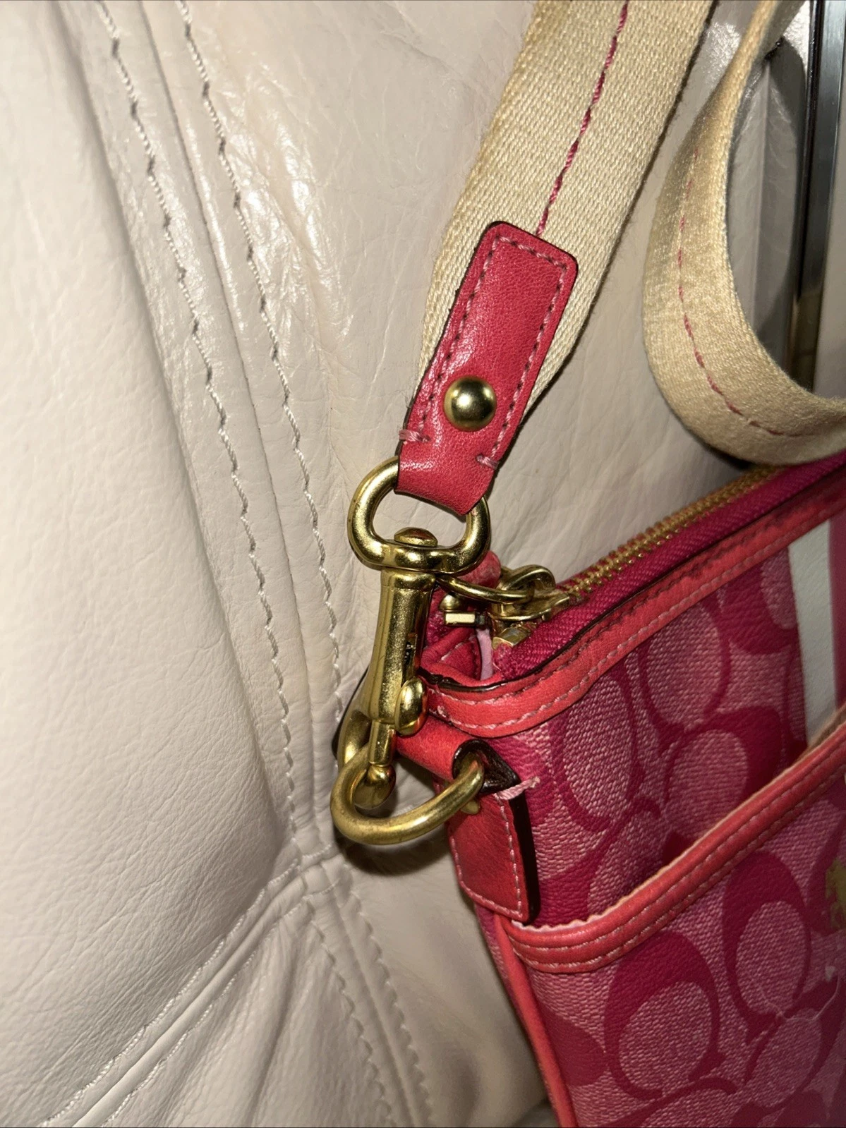 Borsa Coach Portafoglio Tracolla Rosa Firma PVC Lthr Piccola Tasca Swingpack Ottone!