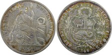 Peru 1866/56 YB. UN SOL KM 196.1 PCGGS AU 53