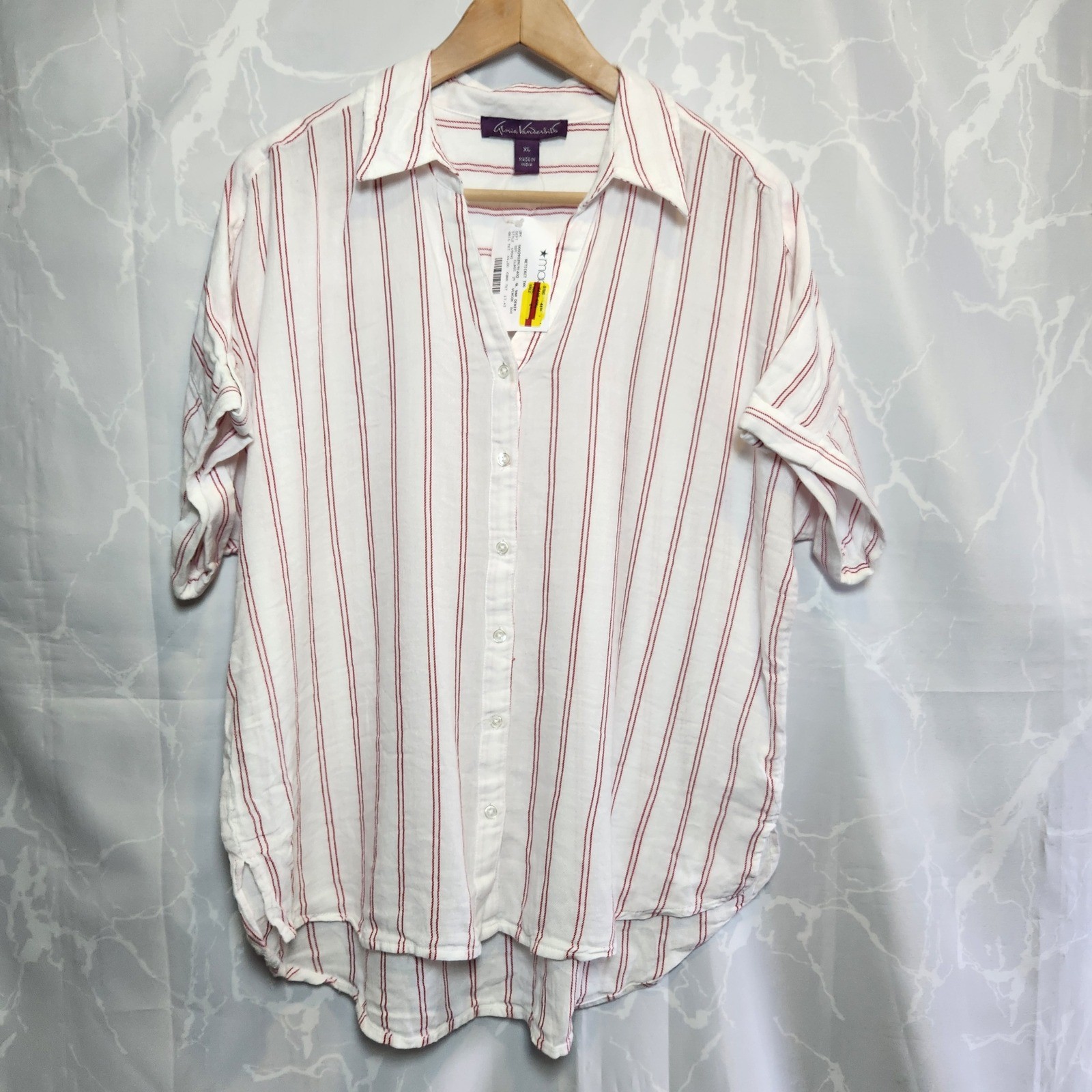 Gloria Vanderbilt Demi Short-Sleeve Striped Button Shirt Women's XL White & Red