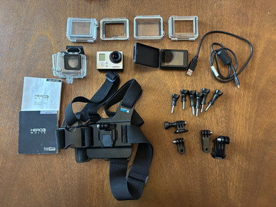 GoPro Hero 3 White with Accessories (Chest Strap, Video Screen, Cases, etc.)