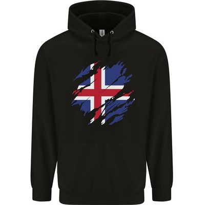 Torn Iceland Flag Icelander Day Football Mens 80% Cotton Hoodie