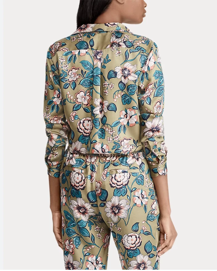 NUEVO CON ETIQUETAS LAUREN Ralph Lauren Mono Satinado Talla 14 Manga Corta Verde Rosa Floral $245 Foto 2 de 4