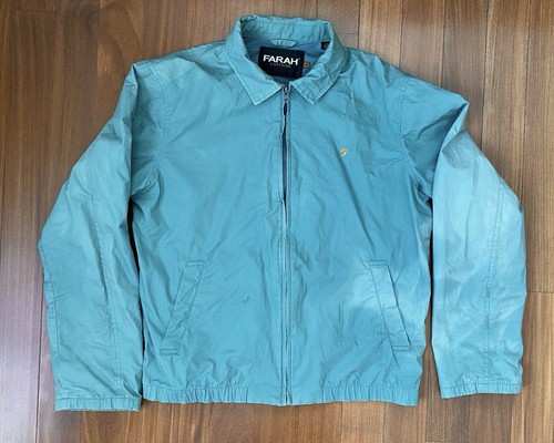 Farah Vintage Bomber Zip Jacket Sun Faded Teal Green Blue M Medium - Picture 1 of 7
