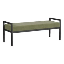 HomePop 17" Transitional Metal & Fabric Sherpa Bench in Light Sage Green