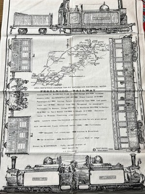 VINTAGE MCM FESTINIOG EISENBAHNKARTE GESCHIRRTUCH 1969 DAMPFZUG WALES