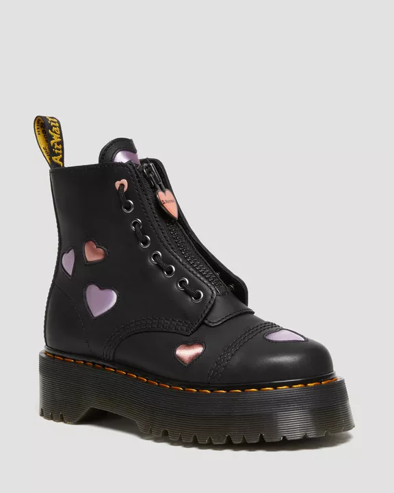 Dr Martens Sinclair Heart Platform Boots (7) Leather Satin Women's