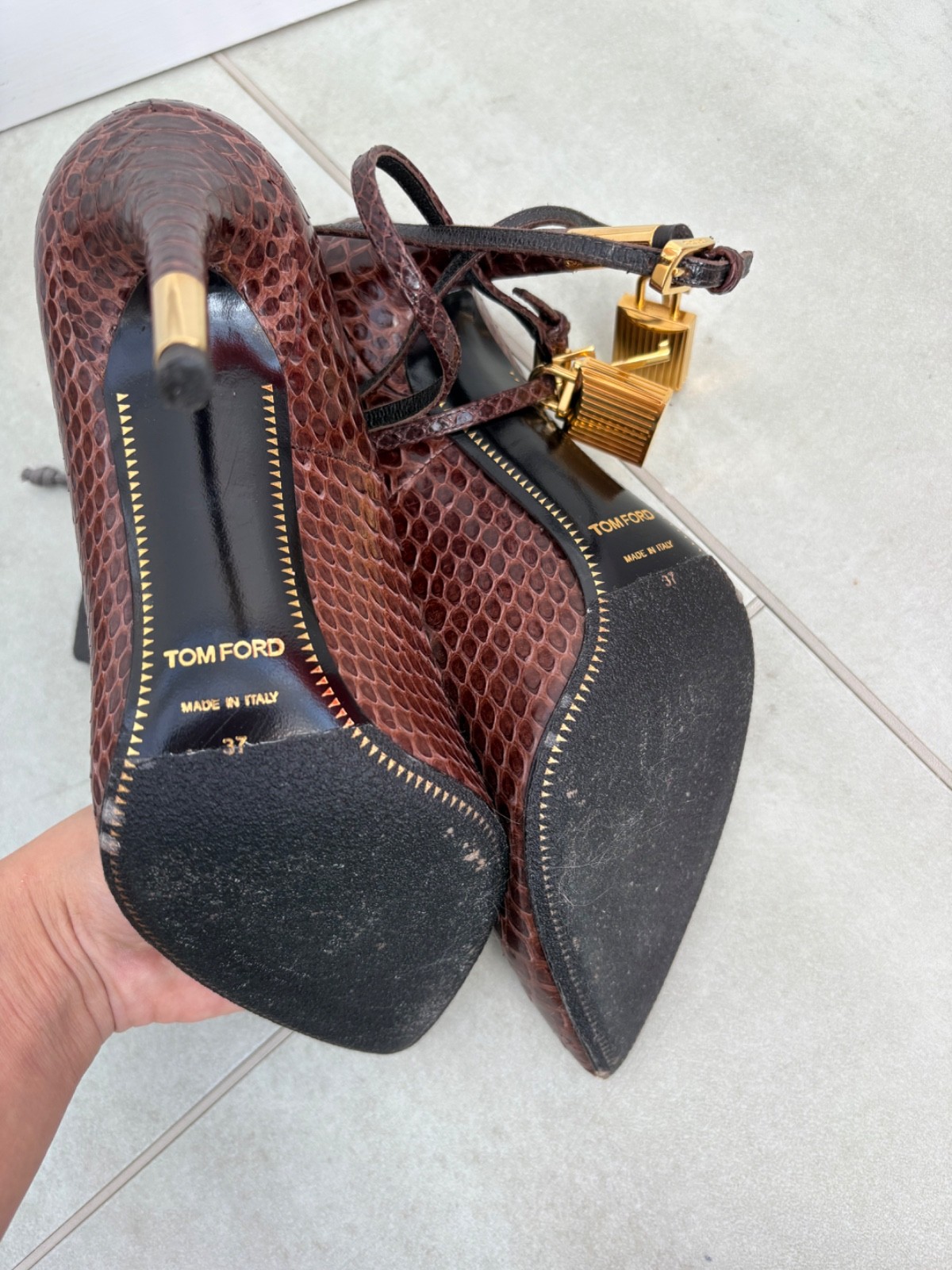 £2K RRP Tom Ford Python Leather Brown Ankle Strap… - image 6