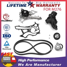 NEW Water Pump+Belt Drive Kit+Thermostat Kit for Benz C350 E350 E400 M276 Engine