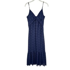 NSR Harper Lace Midi Dress Floral Navy Blue Smocked Empire Waist Size Small NWOT